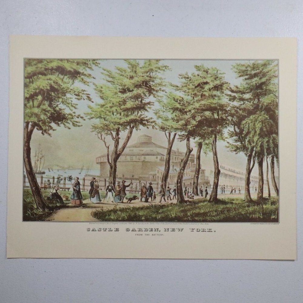 Castle Garden New York From The Battery Currier & Ives Lithograph 11 3/4 x 13
